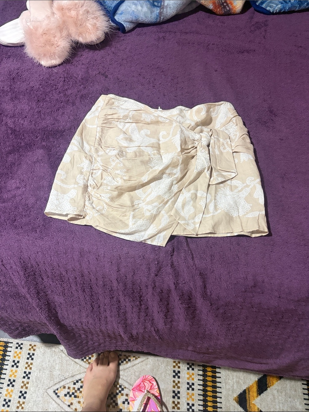 Zara Cream Floral Tie-Waist Mini Skirt
